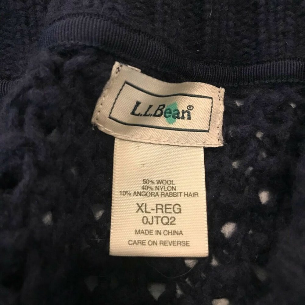 LL Bean Women's XL Navy Blue Crochet Button Front Duster Length Cardigan Long - Picture 3 of 7
